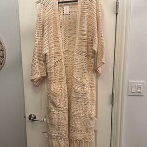 Cream Crochet Long Cardigan